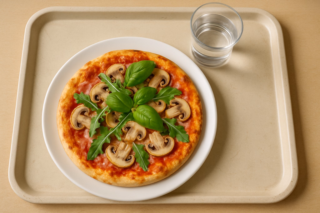Pizza "Schinken" mit Champignions, frischem Basilikum und Ruccola (AI Generated)