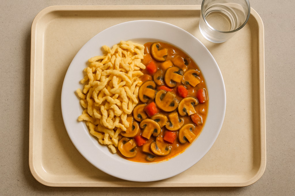 mensaVital: Ragout von frischen Champignions und Paprika mit Spätzle (AI Generated)