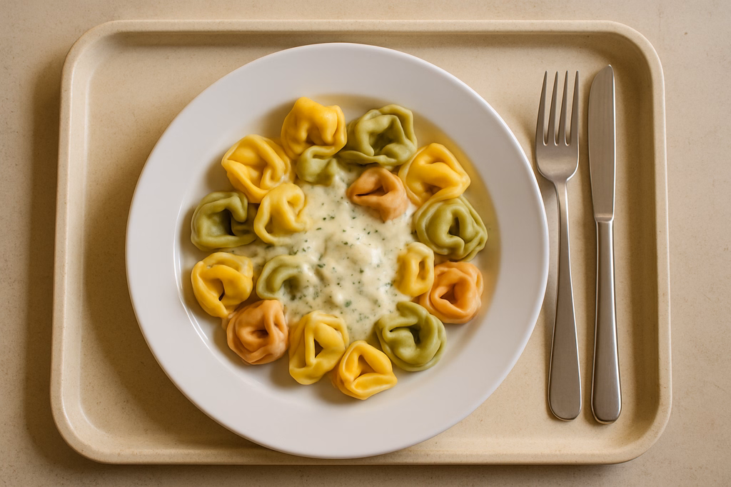 Tortelloni "Tricolore" mit Kräuterfrischkäsesoße (AI Generated)