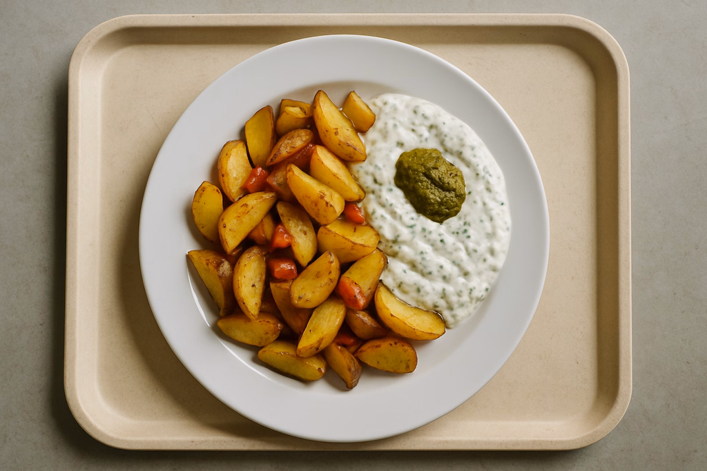 Mediterrane Ofenkartoffeln mit Kräuterquark Pesto Dip - Dip (AI Generated)