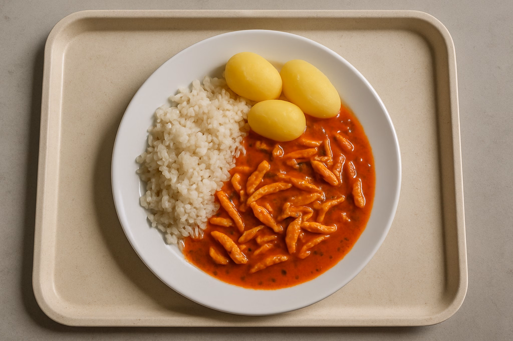 Hähnchengeschnetzeltes mit Tomaten-Basilikumsoße (AI Generated)