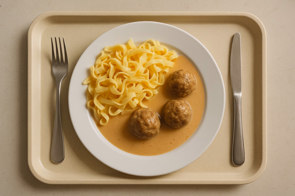 Hackfleischbällchen mit Rahmsoße und Nudeln (AI Generated)