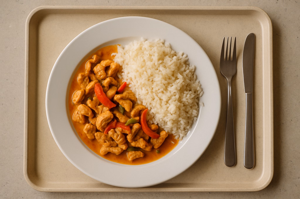 mensaVital: Hähnchengeschnetzeltes "Thailändische Art" mit Reis (AI Generated)