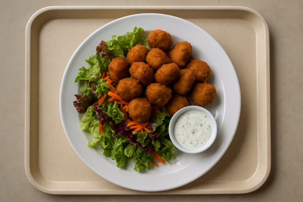 Salatteller Winter Topping : gebackenen Champignons mit Kräuterdip (AI Generated)