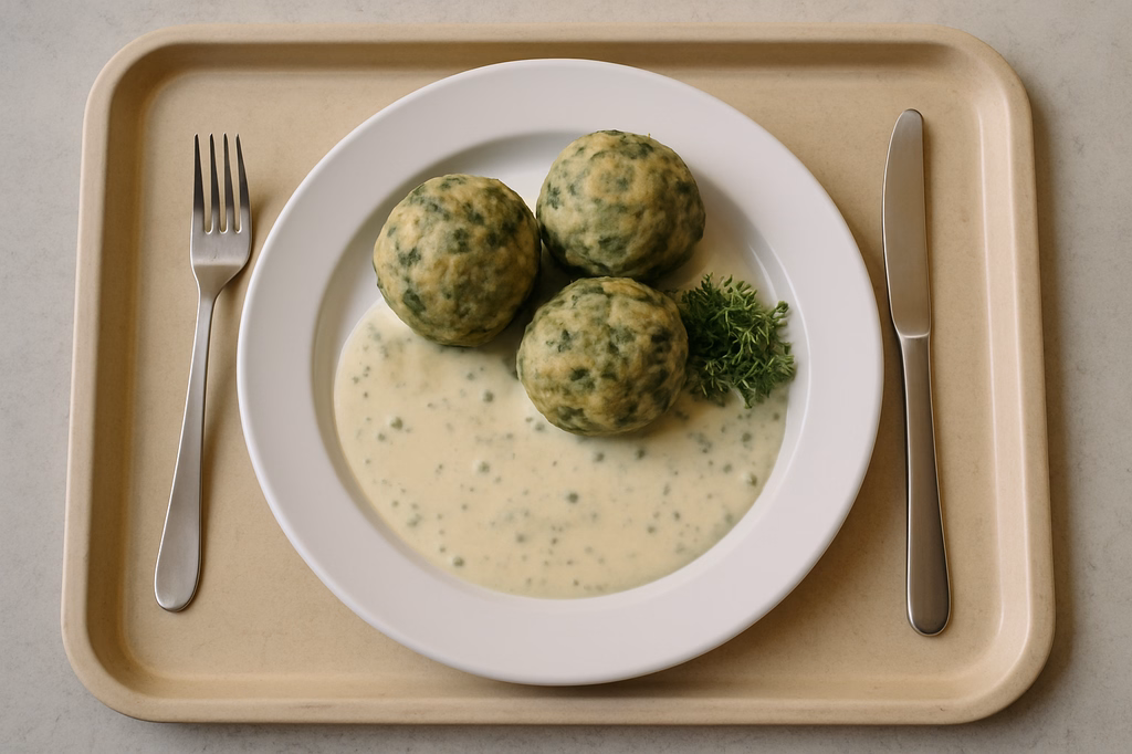 Spinatknödel mit Frischkäse - Kressesoße (AI Generated)