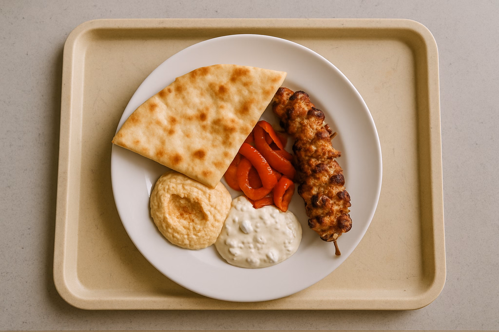 "Hatayli Mezze" Vorspeisenteller Hähnchen Kebab, Fladenbrot Paprika (AI Generated)