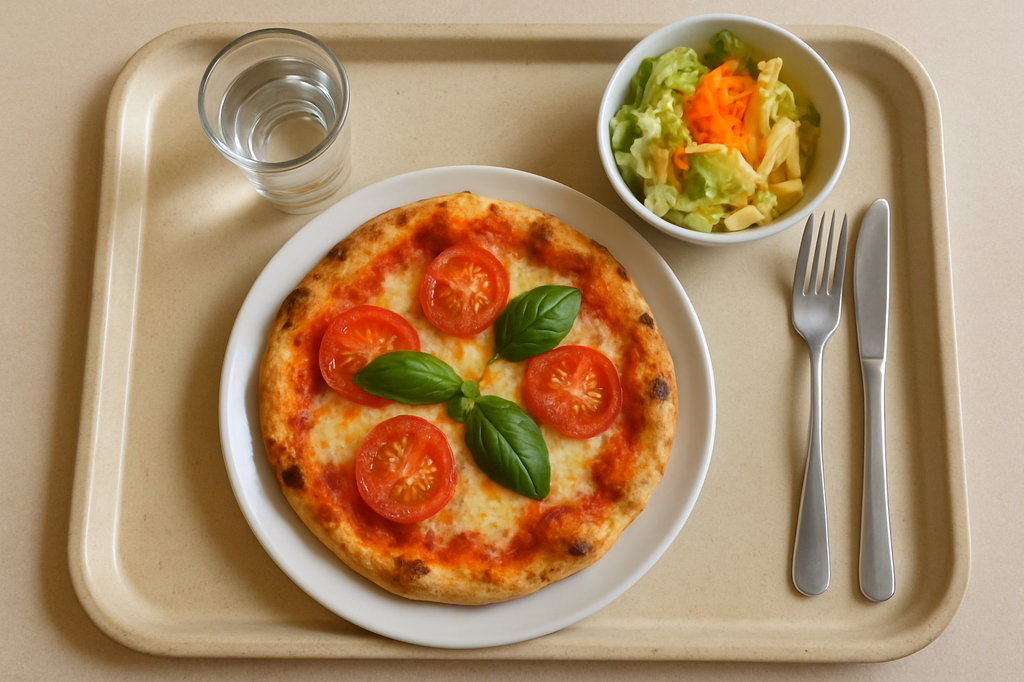 Pizza "Napoli" mit frischen Tomaten, Basilikum & Mozzarella (AI Generated)