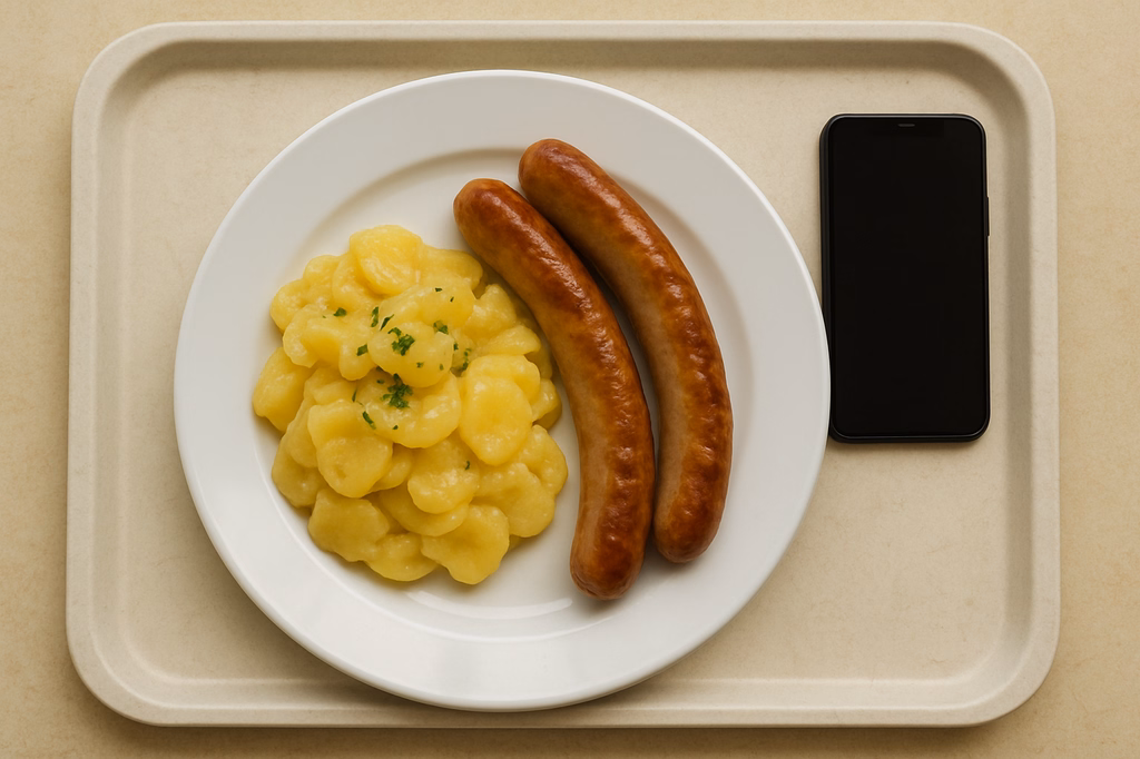 Ein Paar Bratwürste mit Kartoffelsalat (AI Generated)