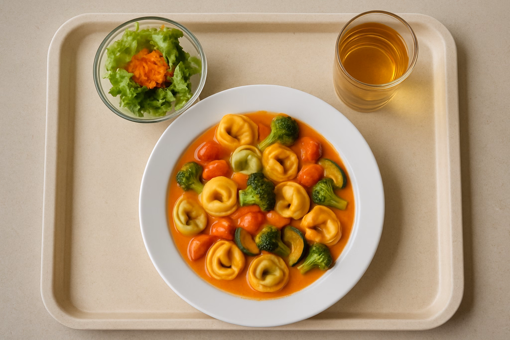 Tortelloni "Tricolore" Tomatenrahmsoße mit Gemüse (AI Generated)