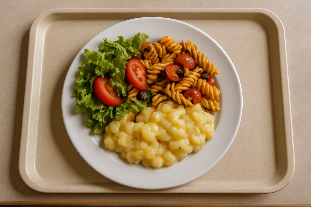 Frische hausgemachte Salate mediterraner Nudelsalat Kartoffelsalat (AI Generated)