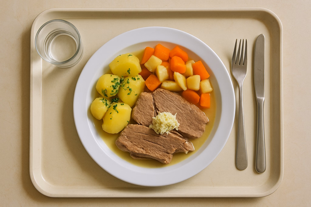 Tellerfleisch gesotten mit Petersilienkartoffeln, Wurzelgemüse und Kren Salzkartoffeln (AI Generated)