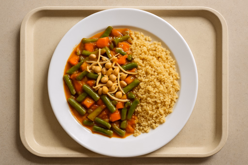 mensaVital: Bohnen - Gemüse - Ragout mit Sojasprossen, Erdnüssen und Bulgur (AI Generated)