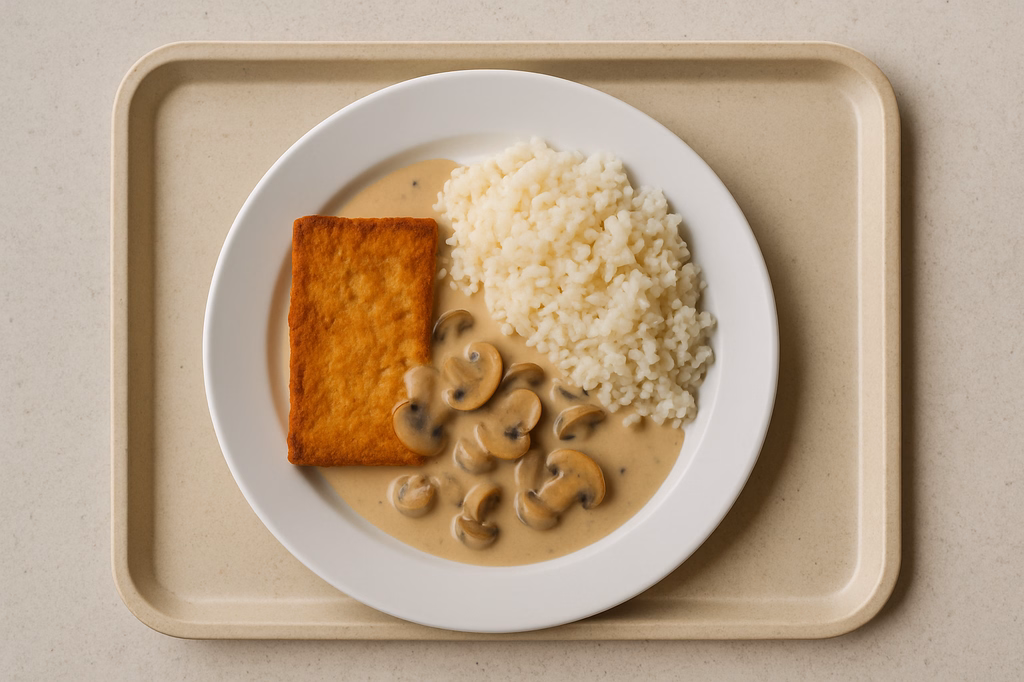 mensaVital: Tofusteak mit Champignionsoße und Reis (AI Generated)