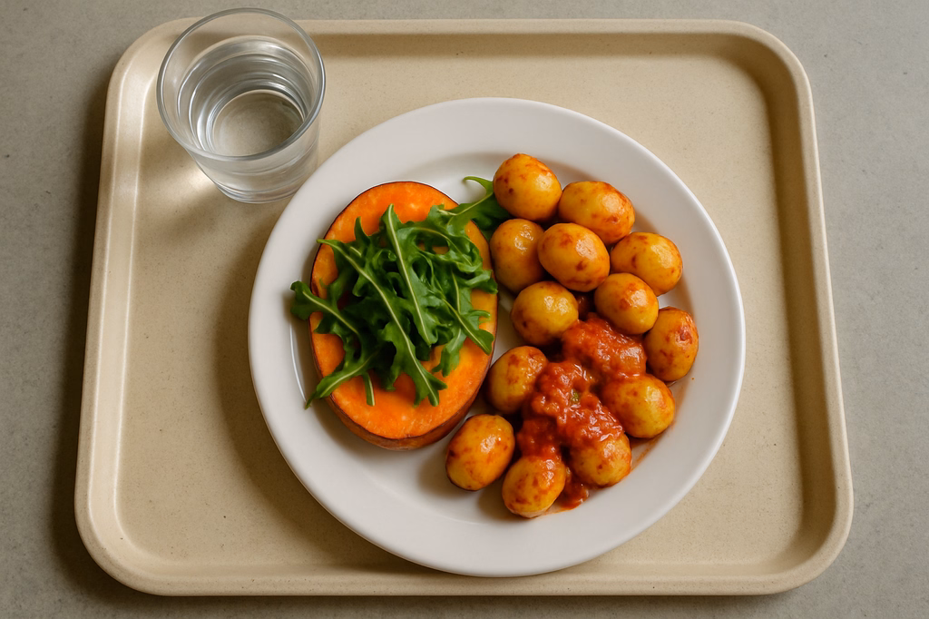 Gebackene Süßkartoffel Rucolaschnitte mit Ajvar Schwenkkartoffeln (AI Generated)