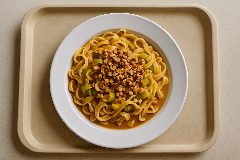 mensaVital: Tagliatelle mit Lauch - Soja - Soße und gehackten Walnüssen (AI Generated)