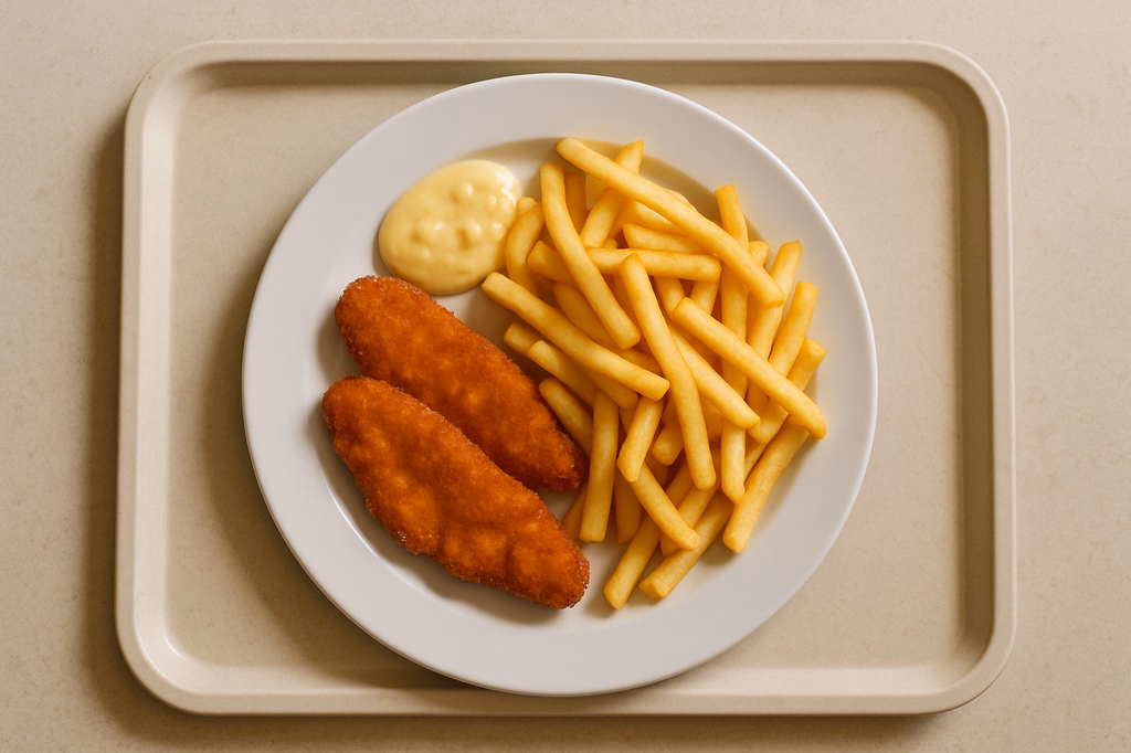 Crunchy Chicken Curry - Ananasdip Super Crunch Pommes frites (AI Generated)