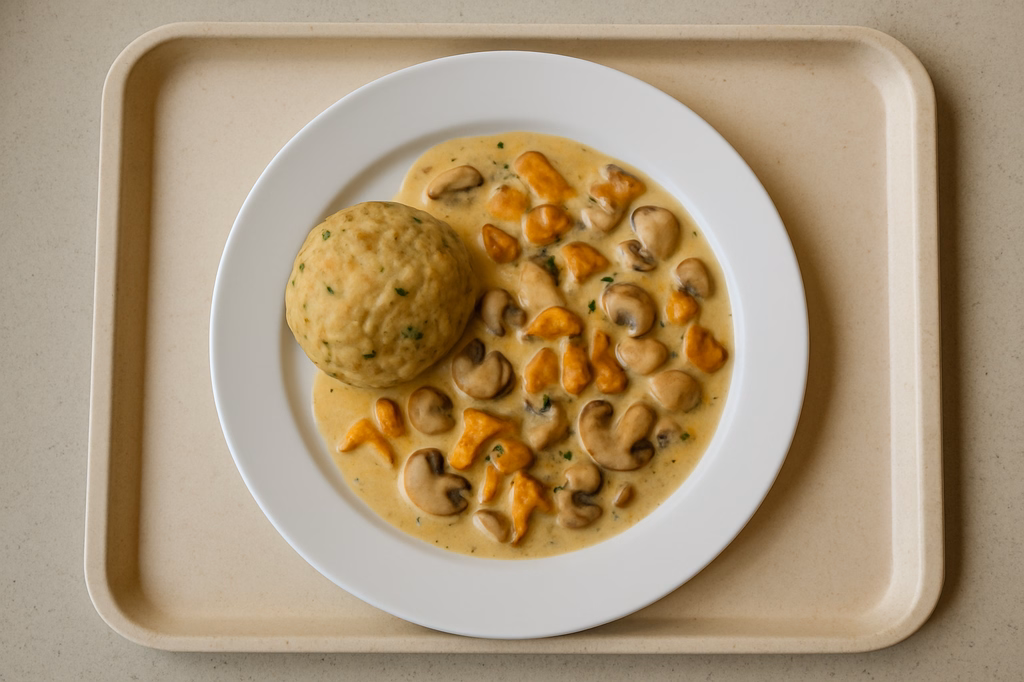 Rahmschwammerl aus frischen Pfifferlingen, Champignons und Egerlingen, dazu Semmelknödel (AI Generated)