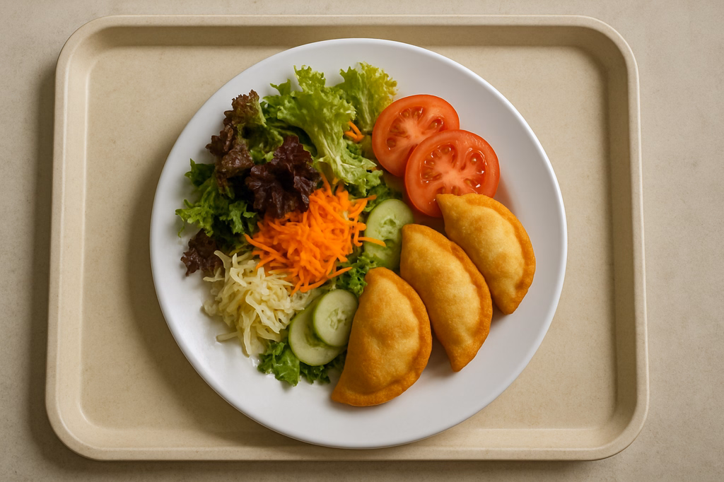 Herbstlicher Salatteller mit Kartoffeltaschen "Kräuterfrischkäse" (AI Generated)