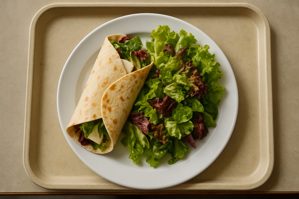 Wrap "Italiana" gefüllt mit marktfrischen Salaten & Mozzarella (AI Generated)