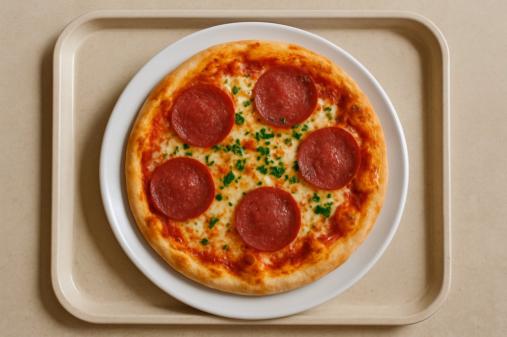 Pizza "Salami" mit Mozzarella & frischen italienischen Kräutern (AI Generated)