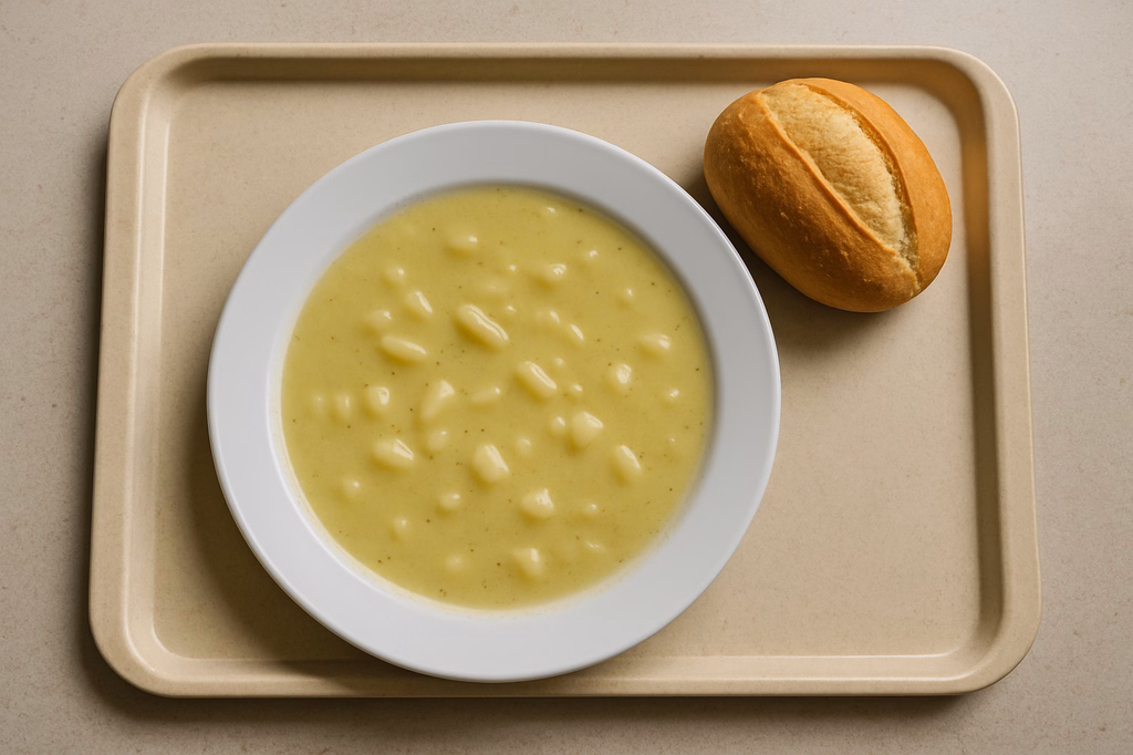 Spargelcremesuppe - aus frischem fränkischen Spargel mit Brötchen (AI Generated)