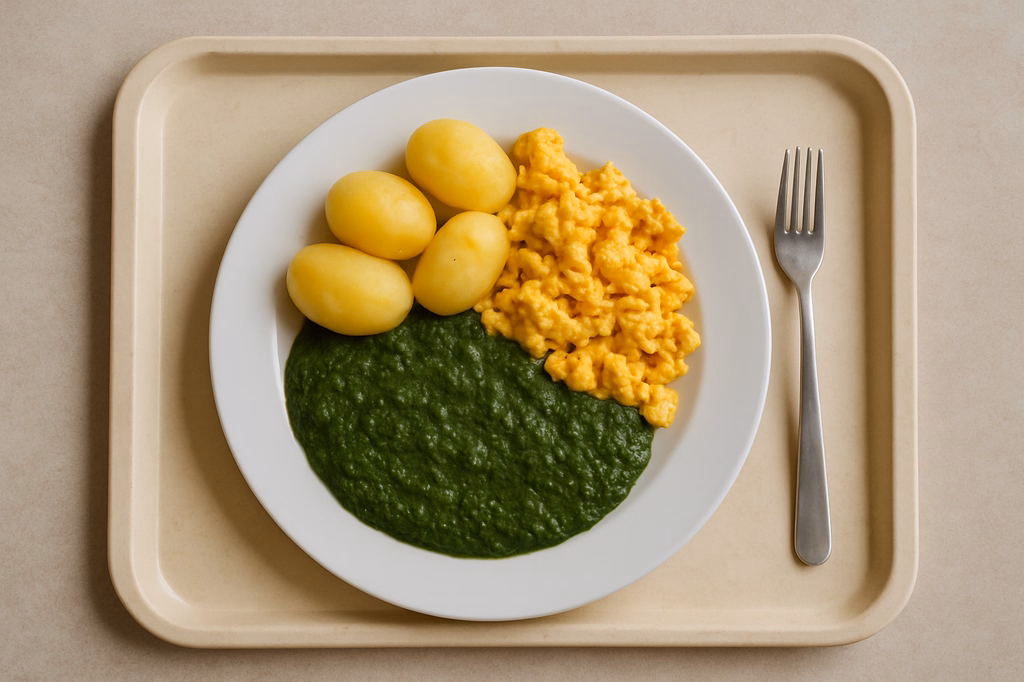 Rahmspinat mit Rührei und Dampfkartoffeln (AI Generated)