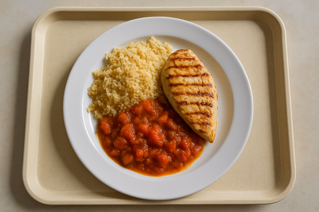 Gegrilltes frisches Maishähnchenbrustfilet orientalisches Tomatenragout Couscous (AI Generated)