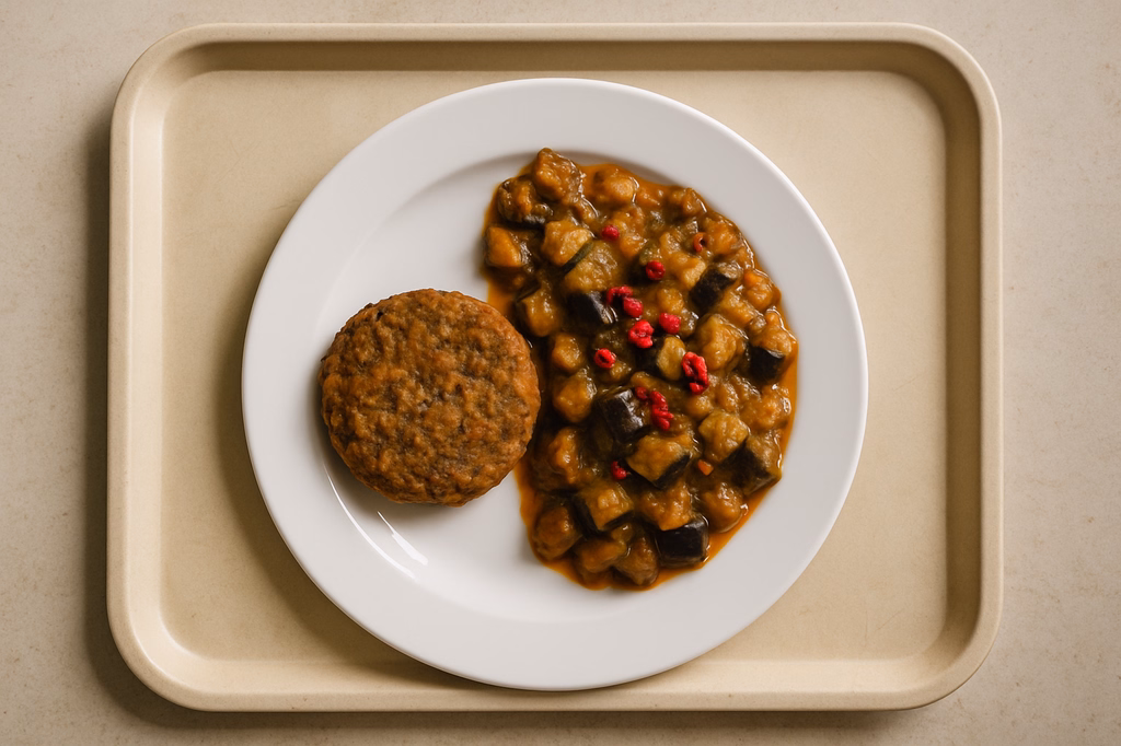 Linsentaler an persischen "Melanzani" Auberginengemüse mit Sauerdornbeeren (AI Generated)