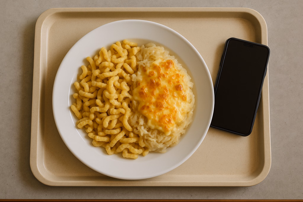 Hüttenspätzle mit Rahmsauerkraut und Bergkäse überbacken (AI Generated)