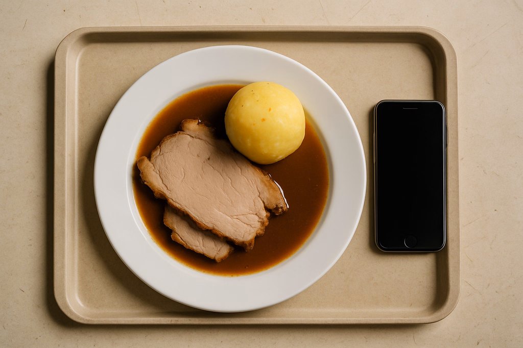 Ofenfrischer Schweinebraten in Biersoße mit Kartoffelkloß (AI Generated)