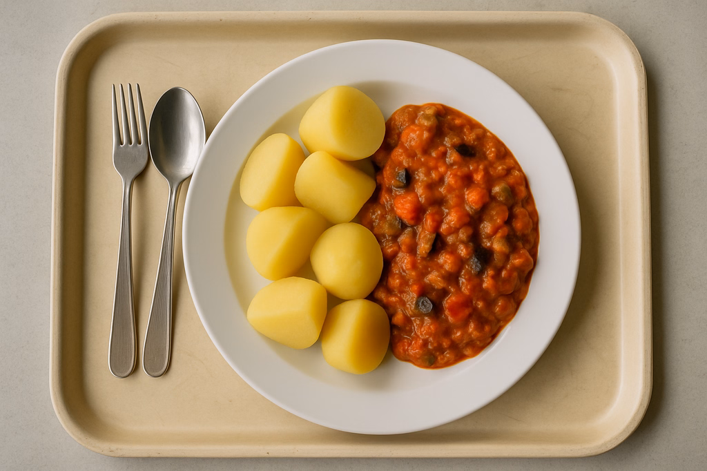 Dampfkartoffeln mit veganem Paprika - Auberginen - Dip (AI Generated)