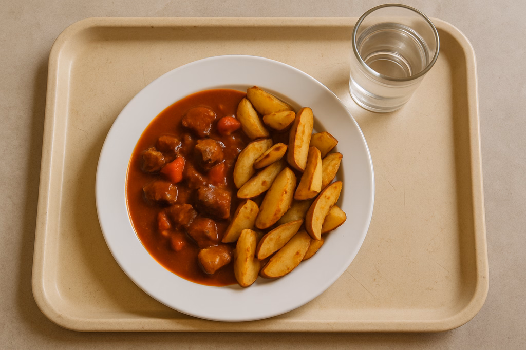 Ungarisches Rindergulasch mit Paprika gebackene Patatas (AI Generated)
