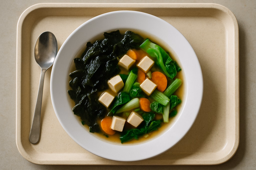 Japanische Misosuppe mit Seealgen, Tofu & frischen Gemüse (AI Generated)