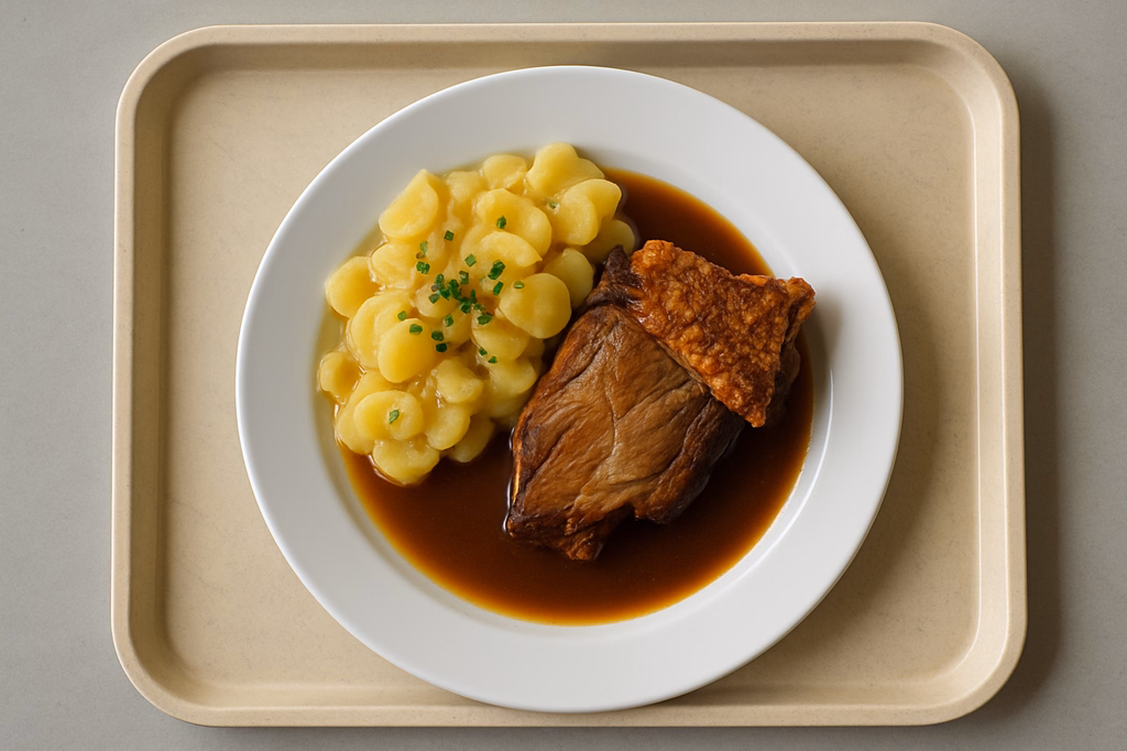 Knuspriges Schweineschäufele an Bratenjus mit Kartoffelsalat (AI Generated)