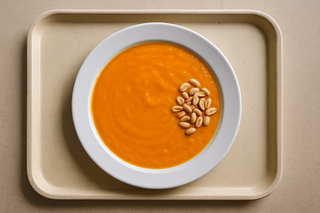 Leicht scharfe Süßkartoffelsuppe mit Erdnüssen (AI Generated)