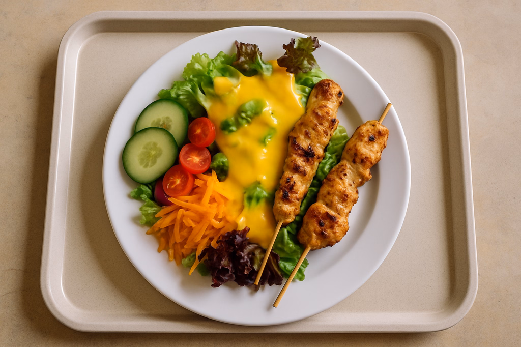 Sommerlicher Salatteller mit hausgemachtem Mango Curry Dressing gegrillte Hähnchensticks "Pineapple" (AI Generated)