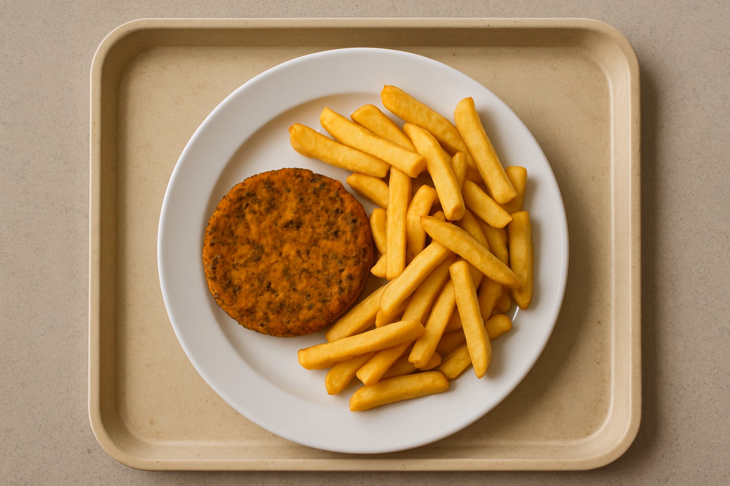 Kürbis-Chiasamen "Veggie Burger" Steakhouse Pommes (AI Generated)