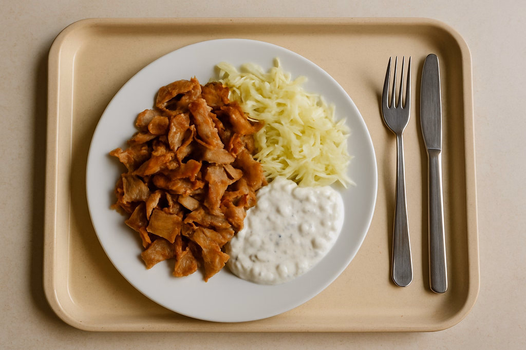 Kebabteller vom Drehspieß mit hausgemachtem Tsatsiki & Weißkrautsalat dazu (AI Generated)