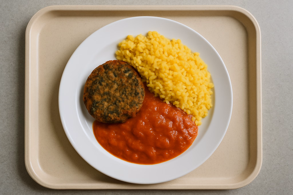 Grünkohl-Hanf Bratling mit Tomatensoße und Kurkumareis (AI Generated)