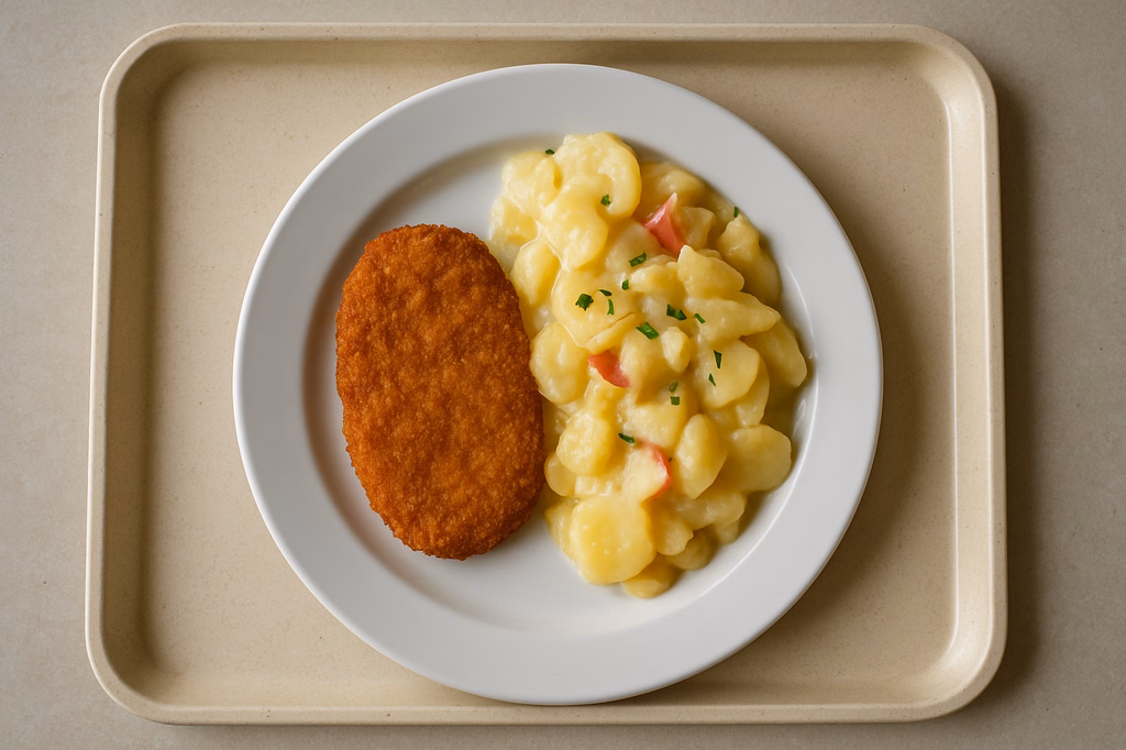 Plant Knusper Schnitzel, dazu Kartoffelsalat mit Äpfeln (AI Generated)