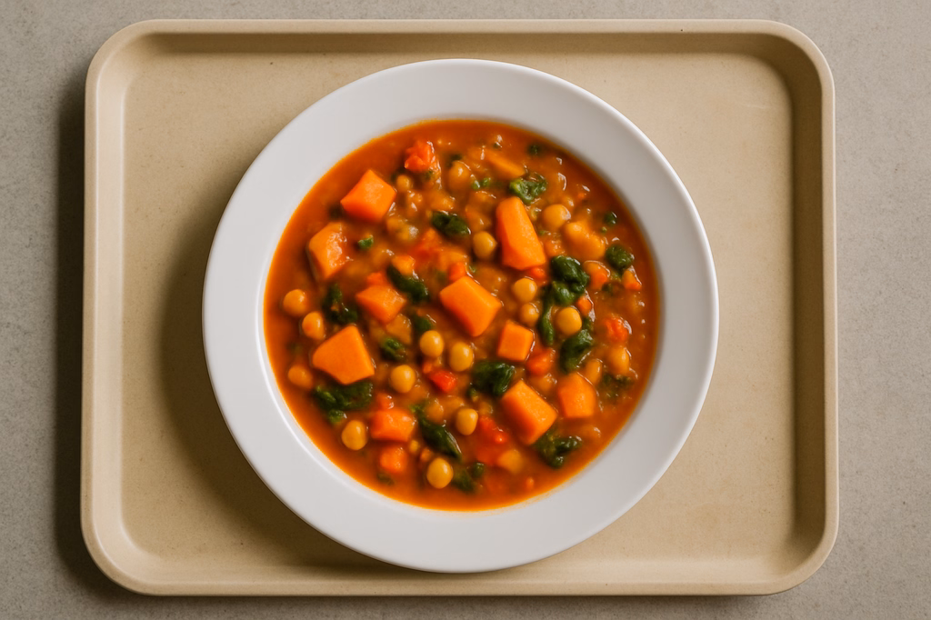 Veganer spicy Erdnuss - Süßkartoffeleintopf mit Gemüse (AI Generated)