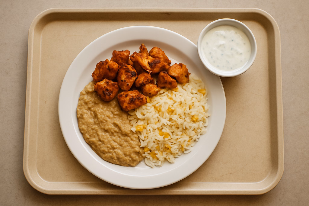 Hähnchen Kebab "Baba Ganoush" mit orientalischer Minz Joghurt Dip (AI Generated)