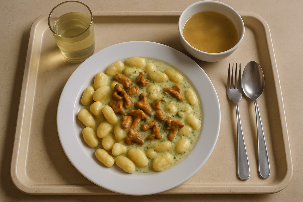 Kartoffelgnocchi mit frischen Pfifferlingen in Kräuterrahm (AI Generated)