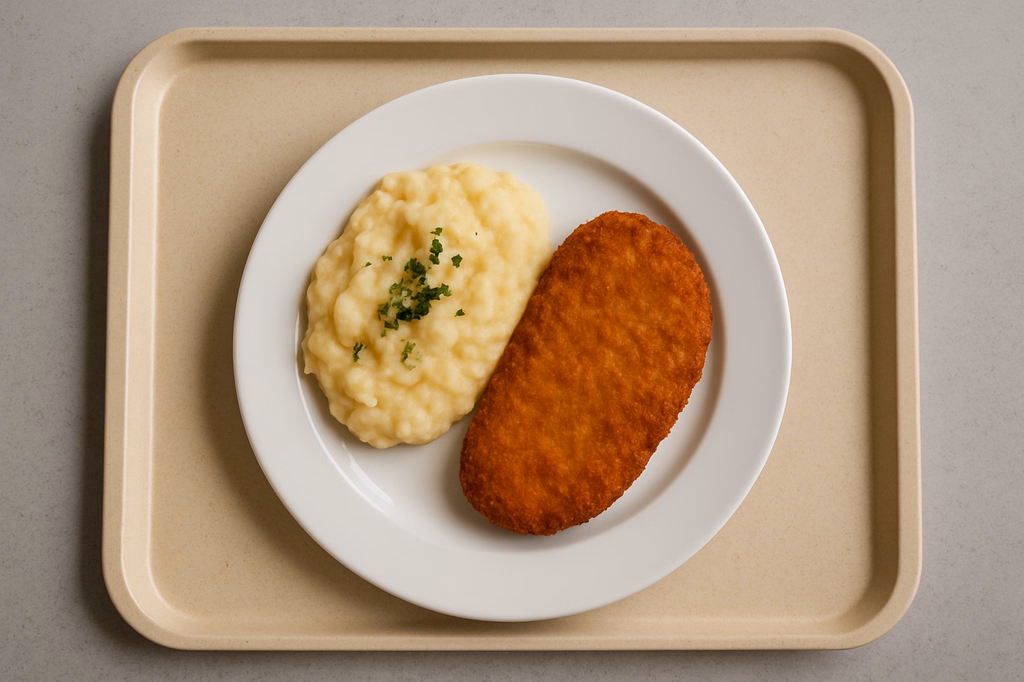 Gebackenes Gemüseschnitzel dazu hausgemachtes Kartoffel - Pastinakenpüree (AI Generated)