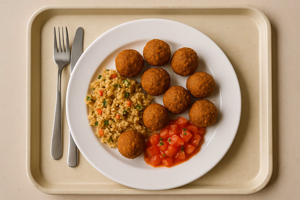 8 Stück Falafelbällchen mit Bulgursalat und Tomatensalsa (AI Generated)
