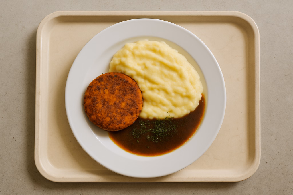 Süßkartoffel - Amaranth - Bratling mit hausgemachtem veganen Kartoffel - Pastinakenpüree mit veganer Wildkräuterjus (AI Generated)