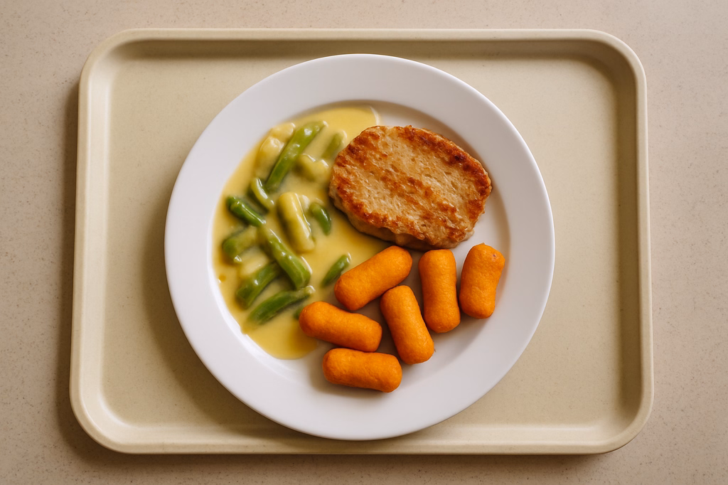 Schweinerückensteak vom Grill mit Spargelgemüsesoße Kartoffelkroketten (AI Generated)