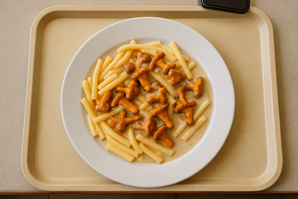 Makkaroni mit frischen Pfifferlingen in veganer Rahmsoße (AI Generated)
