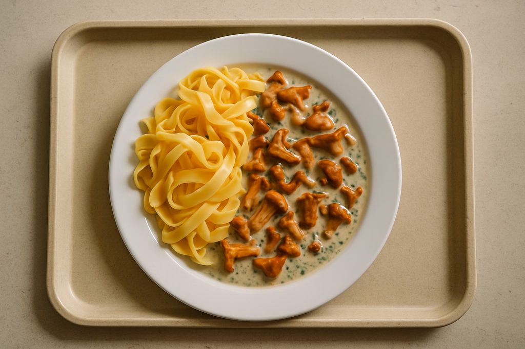 Frische Pfifferlinge in Kräuterahm mit Eierbandnudeln (AI Generated)