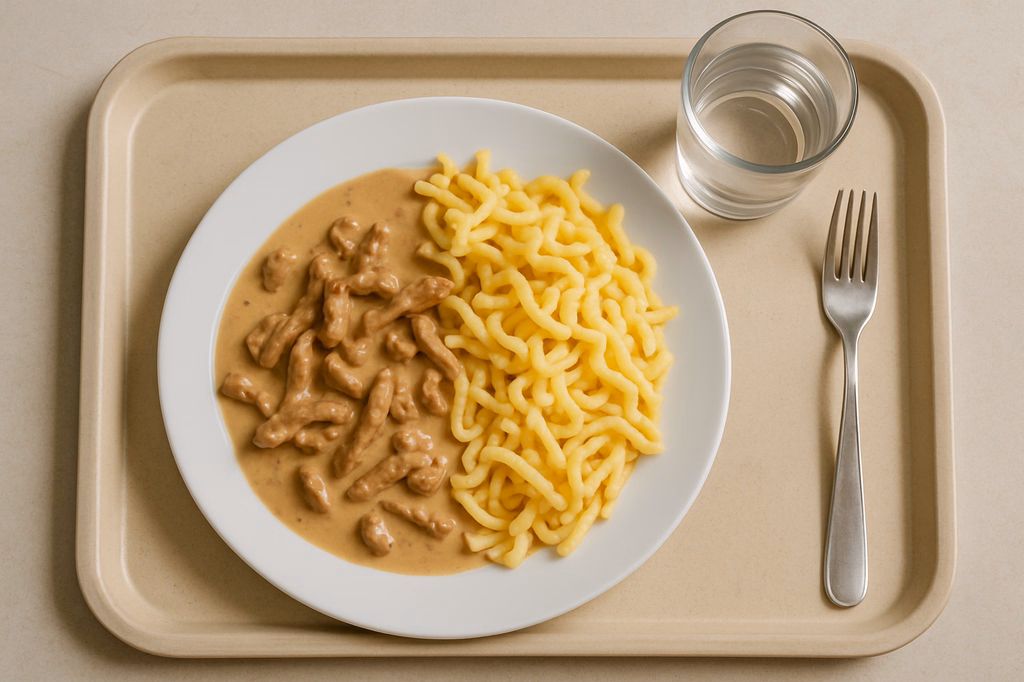 Schweinegeschnetzeltes in Pfefferrahmsoße Spätzle (AI Generated)